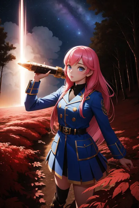 1girl, (stylized by John Brack:0.9) and (Richard Mosse:1.3) and (John Blanche:0.7) , realism art, fantasy Asemblage art of an award winning, Bright Hairy ("The War of Instinct":1.3) , warm forest and Kuiper Belt in background, Stars in the sky, tilt shift, ultrafine detailed, Confused, Atompunk, broad lighting, F/14, Film grain, behance, nightmare fuel, absurdres, contest winner
