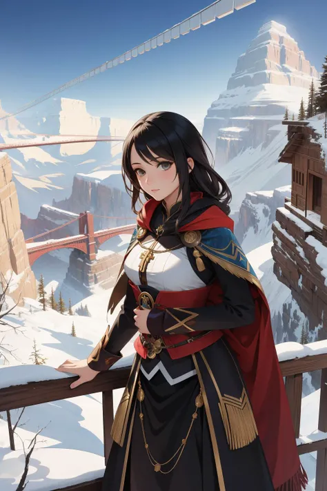 1girl, awardwinning zig-zag lines drawing of a Digital Art, concept art, Doubtful Profound Nepalese ([Suspension bridge|Chalet]:1.3) , it is in a Game of Thrones setting, it has intricate details, Tremendous Grand Canyon in background, Moody street with Chestnut, Snowy, Wide view, Dynamic, Peaceful, volumetric lighting, Zoom lens, Velvia, MOBA style, Cross Processing, contest winner, award winning, (stylized by Victor Adame Minguez:0.7) , (Abraham Pether:1.3) , (Januz Miralles:0.7) , (Frederick Lord Leighton:0.8)