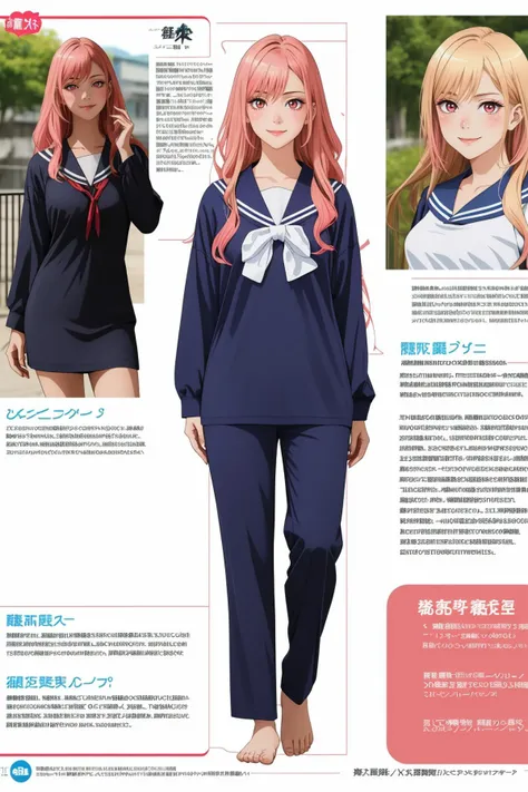8k high quality detailed,highres,comic,anime,detailed image,
(an illustration of a teenage girl posing,dramatic_scene, (an illustration of girl,teenage girl)),magazine_illustration,(multiple view manuscript),reference sheet,
(,kitagawa marin,1girl,blonde|pink hair,long hair,multicolored hair,colorful contact lenses,medium breasts),Smug Smile,detailed_face,realistic_skin_texture,
((<lora:jyoji fuku v5:0.45>, jyojifuku,pajamas,long sleeves,barefoot):0.7),realistic clothing texture,<lora:psoft_my_dress-up_darling_v1.0:0.5>