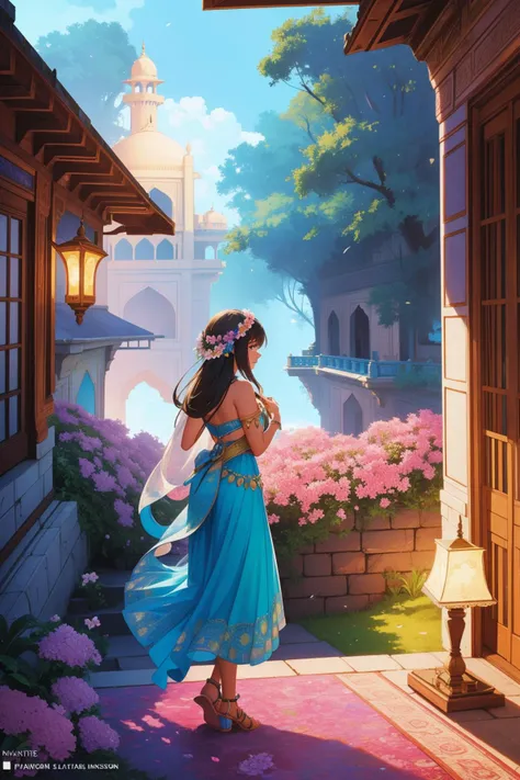 1girl, epic Painting, best quality, landscape of a Disheartened Nasty ([Nauru|Mansion]:1.3) from inside of a Taj Mahal, lush hillside and flowers, at Nighttime, Proud, Glitchcore, volumetric lighting, 50mm, three colors, hearthstone artwork, vibrant, Concept Art World, unreal engine, (comics art stylized by Alex Robinson:1.0) , (Edward Cucuel:1.1) , expressive