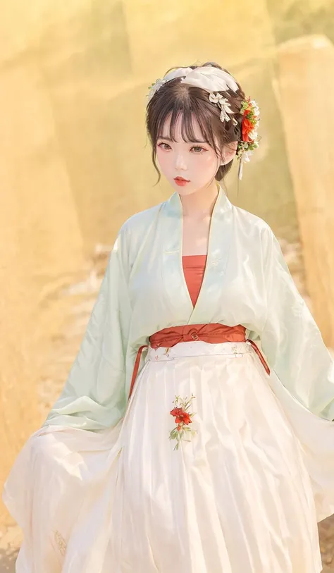 (8k, best quality, masterpiece:1.2), (realistic, photo-realistic:1.2),(sky of background: 1.2),looking at viewer, 1girl,perfect face, perfect eyes,large breasts,perfect skin,make happy expressions,gorgeous,pure,light make up,jade jewelry,hair ornament,hair band,looking at viewer,colorful,(hanfu, song style outfits, 1girl, green short shan, white pleated skirt, red songmo), <lora:hanfu_song_v31:0.65>,outdoors,east asian architecture,clear sharp focus,instagram most viewed,volumetric lighting,cinematic effects,cinematic lighting,hdr,wallpaper,Megapixel,highres,Intricate details,ultra detailed,8k,by wlop,