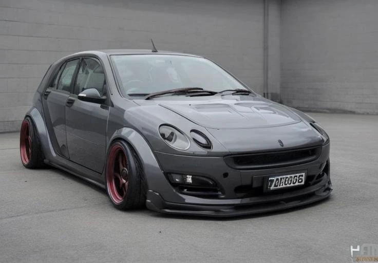 smart fourfour, volken wheels, dull pink, camber, widebody <lora:zeekars:1>