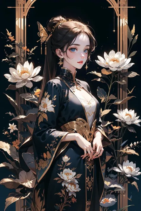 masterpiece,best quality,ultra-detailed,1girl,in the classroom,black theme,gold edge,<lora:md_20230907194637-000009:0.7>,illustration,