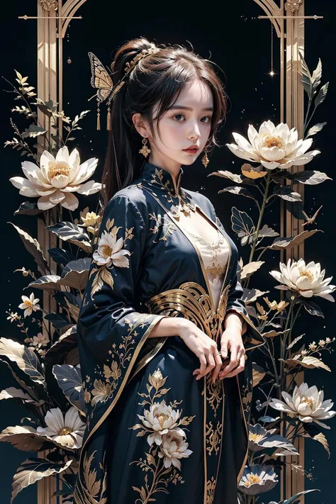 masterpiece,best quality,ultra-detailed,1girl,black theme,gold edge,moon,<lora:è¶æè±1.1:0.7>,in the classroom,