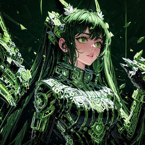 masterpiece, best quality, <lora:Mecha:1>,,1girl,green theme