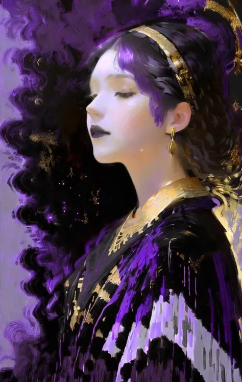 (Style by NTY:1.4),  art of a, made of ([purple and black and white and gold]:1.4) colors, complex [detailed : atmosphere], advertising composure  <lora:OilPaint:0.9>