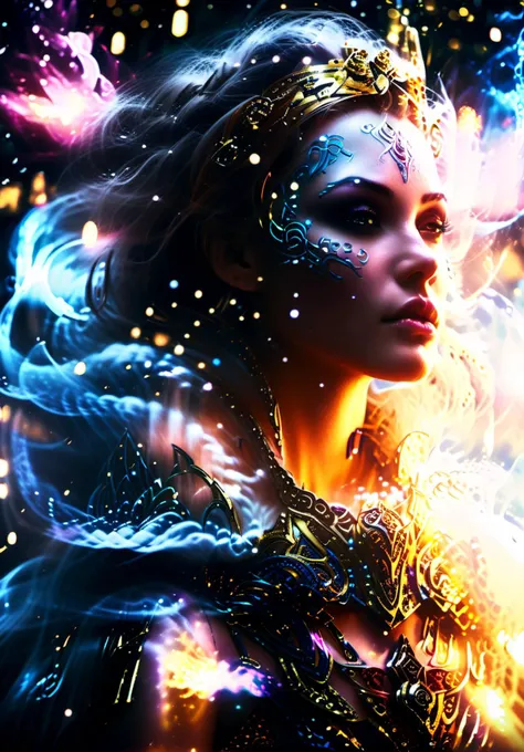 cinematic film still (Ethereal Wonderland:1.4), (Mystical Atmosphere:1.3),(Fantasy Realism:1.2), (space_style:0.6), cosmic outer space, Unsplash contest winner, 16k resolution, 300 dpi, 600 dpi, 4k, Contest winner, High definition, detailed, realistic, 8k uhd, high quality, <lora:ChalkDustStyleSDXL:0.8>, daylight, (masterpiece,best quality:1.5), ultra realistic,32k,RAW photo,(high detailed skin:1.2), 8k uhd, dslr, soft lighting, high quality, film grain <lora:ahanhatbinh:0.9><lora:lora-sdxl-flaming-person:0.5> <lora:AetherPunkAI:0.6> . shallow depth of field, vignette, highly detailed, high budget, bokeh, cinemascope, moody, epic, gorgeous, film grain, grainy