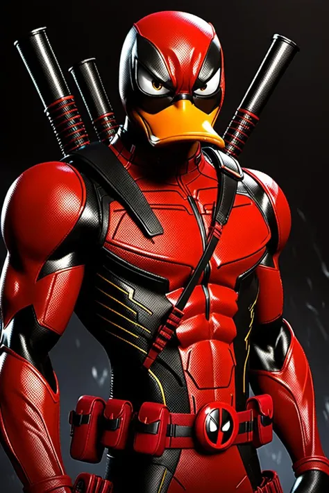 Daffy duck as Deadpool with white eyes, Daffy duck as Deadpool with white eyes