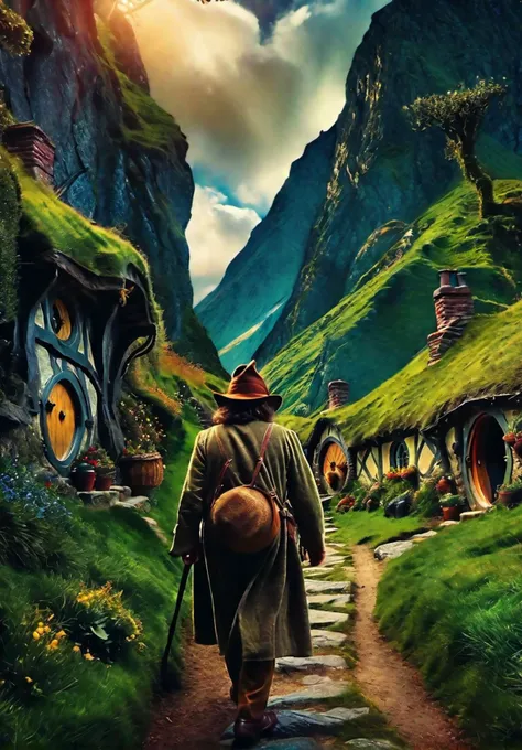 cinematic film still An enchanting photo shoot of another dimension" of the magical fantastical land of Hobbit. The composition captures the dreamy and ethereal essence of this realm, where lush landscapes, charming villages, and whimsical creatures come to life. The scene is bathed in soft, otherworldly light that evokes a sense of wonder and enchantment. (Dreamlike Fantasia:1.4), (Ethereal Landscape:1.3), (Whimsical Charm:1.2), (Magical Realism:1.2), art inspired by J.R.R. Tolkien's Middle-earth and fantasy landscapes, (Highly detailed, amazing fantasy setting), (Shiny Impressive lighting), (Colorful, Ultra stylized, High quality, Highly detailed, Sharp, 8K UHD), (trending on artstation),(space_style:0.6), cosmic outer space, autochrome, (masterpiece,best quality:1.5) . shallow depth of field, vignette, highly detailed, high budget, bokeh, cinemascope, moody, epic, gorgeous, film grain, grainy