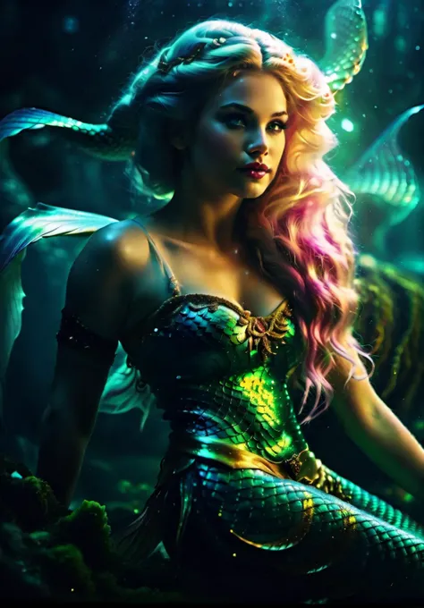cinematic film still beautiful Mermaids are lying, (Ethereal Wonderland:1.4), (Mystical Atmosphere:1.3), (Dark Enchantment:1.2), (Fantasy Realism:1.2), (space_style:0.6), cosmic outer space, autochrome, 16k resolution, 300 dpi, 600 dpi, 4k, Contest winner, High definition, detailed, realistic, 8k uhd, high quality, <lora:ChalkDustStyleSDXL:0.8>, daylight, (masterpiece,best quality:1.5), ultra realistic,32k,RAW photo,(high detailed skin:1.2), 8k uhd, dslr, soft lighting, high quality, film grain . shallow depth of field, vignette, highly detailed, high budget, bokeh, cinemascope, moody, epic, gorgeous, film grain, grainy