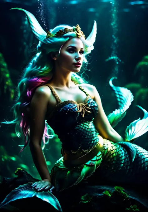 cinematic film still beautiful Mermaids are lying, (Ethereal Wonderland:1.4), (Mystical Atmosphere:1.3), (Dark Enchantment:1.2), (Fantasy Realism:1.2), (space_style:0.6), cosmic outer space, autochrome, 16k resolution, 300 dpi, 600 dpi, 4k, Contest winner, High definition, detailed, realistic, 8k uhd, high quality, <lora:ChalkDustStyleSDXL:0.8>, (masterpiece,best quality:1.5) . shallow depth of field, vignette, highly detailed, high budget, bokeh, cinemascope, moody, epic, gorgeous, film grain, grainy