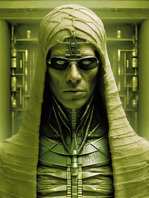 an egyptian mummy as neo in the matrix, realistic