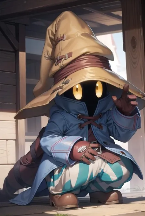 viviornitier, <lora:viviornitier-lora-nochekaiser:1>,
vivi ornitier, baggy pants, belt buckle, blue coat, boots, brown footwear, brown gloves, buckle, coat, gloves, hat, hat belt, high collar, pants, striped, striped pants, wizard hat, yellow eyes, yellow headwear,
BREAK ,
BREAK looking at viewer, full body,
BREAK outdoors,
BREAK <lyco:GoodHands-beta2:1>, (masterpiece:1.2), best quality, high resolution, unity 8k wallpaper, (illustration:0.8), (beautiful detailed eyes:1.6), extremely detailed face, perfect lighting, extremely detailed CG, (perfect hands, perfect anatomy),