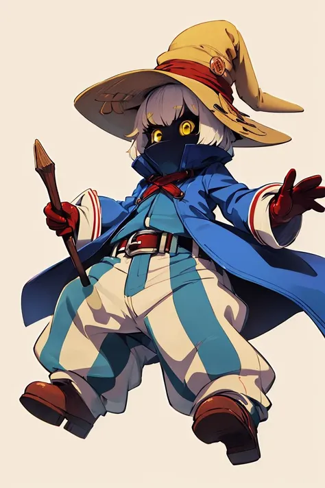 (masterpiece, best quality), 1girl, beautiful face, beautiful body, <lora:viviornitier-lora-nochekaiser:0.8> vivi ornitier, baggy pants, belt buckle, blue coat, boots, brown footwear, brown gloves, buckle, coat, gloves, hat, hat belt, high collar, pants, striped, striped pants, wizard hat, (yellow eyes:1.5), yellow headwear,