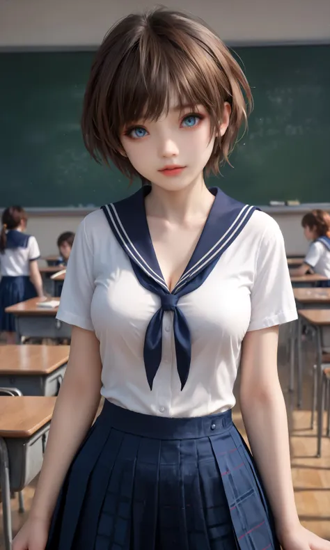 score_9,score_8_up,score_7_up,1girl,young girl,<lora:Lily Artemis II:0.8>,LILY ARTEMIS II (STELLAR BLADE),REALISTIC,blue eyes,school uniform,classroom,