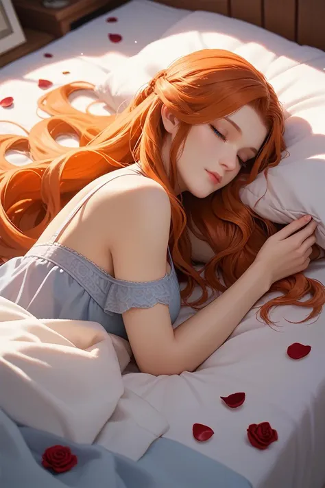 score_9, score_8_up, score_7_up,
<lora:Spider2MaryJ:1.0>
Spider2MaryJ, 1girl, orange hair, long hair, blue eyes, looking at viewer, sleeping in a bed, rose petals, closed eyes