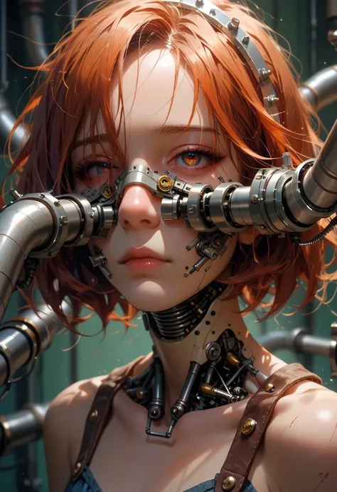 winding mechanical girls by countless pipes,pipeline all over the girl's body,line covering face,only the eyes came out,the eyes are very delicate,eye focus,, score_9,score_8_up,score_7_up,masterpiece,best quality,8k,