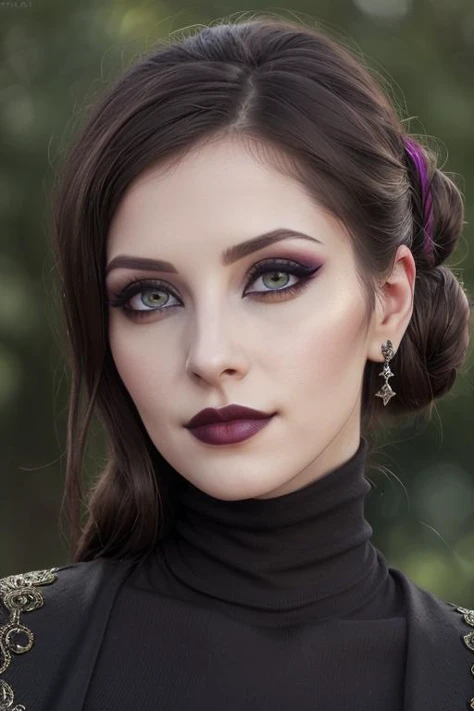 <lora:anniesorrell-05:0.5>, ,anniesorrell,(epic), , photo of a woman, ((dark brown hair, hair up, fancy updo)), ((outdoors, detailed fantasy city, turtleneck bodysuit, cape)),smiling, ((dark lipstick, heavy eyeliner, heavy eye shadow, blush, goth makeup, pale skin)), ((best quality, masterpiece, extreme details, high resolution):1.2),((detailed eyes, beautiful eyes, detailed face, beautiful face):1.2)