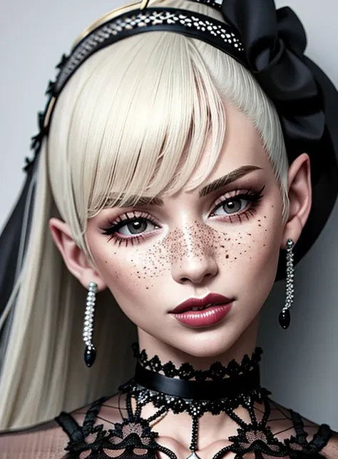 a woman with (freckles:0.2) on her face and a choker on her neck, wearing black lingerie with black laces and a black choker with (freckles:0.345) on her neck and a white background and a white background with a white wall and a white backdrop with a black backdrop with a light and a shadow and a shadow, and under her eyes closed, and her eyes closed, with freckles, her eyes, and her lips, her lips, her lips, and lips, and lips, lips, lips, lips, lips, nose, nose, nose, nose, nose, nose, lips, lips, lips, lips, eyebrows, eyebrows, eyebrows, lips, sexy, lips, sexy, lips, sexy, lips, lips, sexy, (Fan Qi:0.063), (rounded eyes:0.088), (a photorealistic painting:0.196), (rococo:0.158), (close up:0.173)