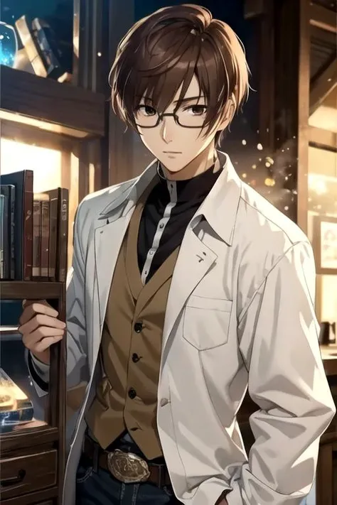 masterpiece, best quality, game cg, 1boy, solo, male focus, looking at viewer, , depth of field, <lora:castor_07-ghost:0.68>, castor_07-ghost, brown hair, brown eyes, , , science fiction western, 32k resolution