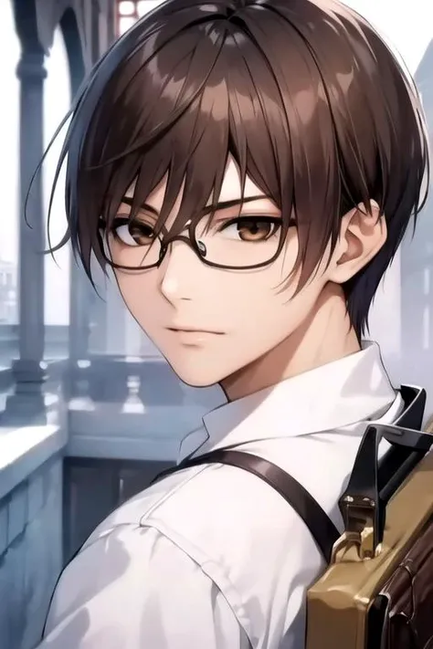 masterpiece, best quality, photorealistic, 1boy, solo, male focus, looking at viewer, , depth of field, <lora:castor_07-ghost:0.72>, castor_07-ghost, brown hair, brown eyes, glasses, thief costume, world war 2, 4k resolution