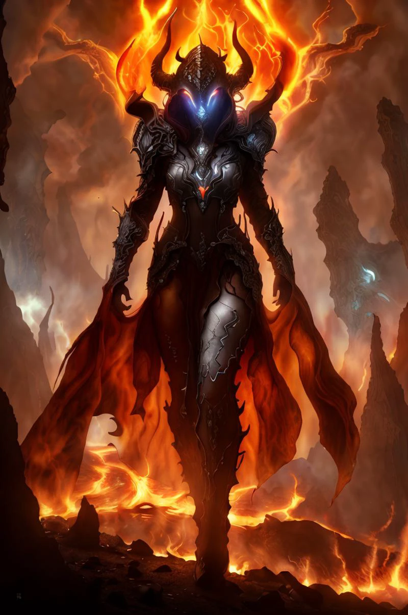 Dystopian style,
Masterwork Painting, Magnum Opus,
<lora:bebahan5:0.6> woman bebahan, slim, messy hair,
<lora:edgIfrit:0.5> wearing edgIfrit_dress, glowing fire and brimstone, demonic horns,
<lora:FantasyRobes-11:0.75> fanro, robe, hood, white, silver, cape, belt
<lora:RealmsOfFire:0.5> refi, lava lake, burning sky, cliff face,
highres, 8k, uhd, High Dynamic Range, tonemapping, crisp details, intricate details, fine details,
. Bleak, post-apocalyptic, somber, dramatic, highly detailed