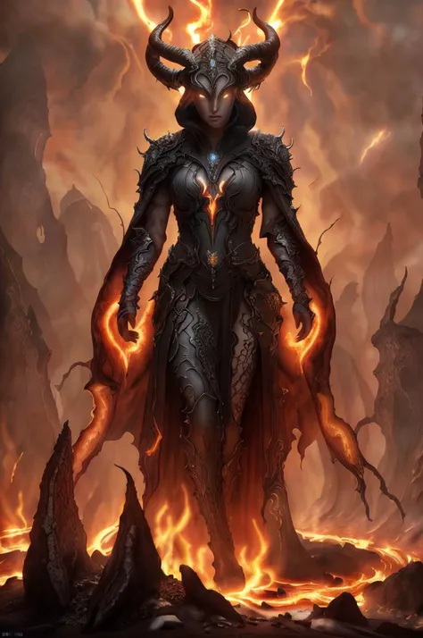 Dystopian style, 
Masterwork Painting, Magnum Opus, 
  <lora:bebahan5:0.6> woman bebahan, slim, messy hair, 
 <lora:edgIfrit:0.5> wearing edgIfrit_dress, glowing fire and brimstone, demonic horns, 
 <lora:FantasyRobes-11:0.75> fanro, robe, hood, white, silver, cape, belt
 <lora:RealmsOfFire:0.5> refi, lava lake, burning sky, cliff face,
  highres, 8k, uhd, High Dynamic Range, tonemapping, crisp details,  intricate details, fine details,
. Bleak, post-apocalyptic, somber, dramatic, highly detailed