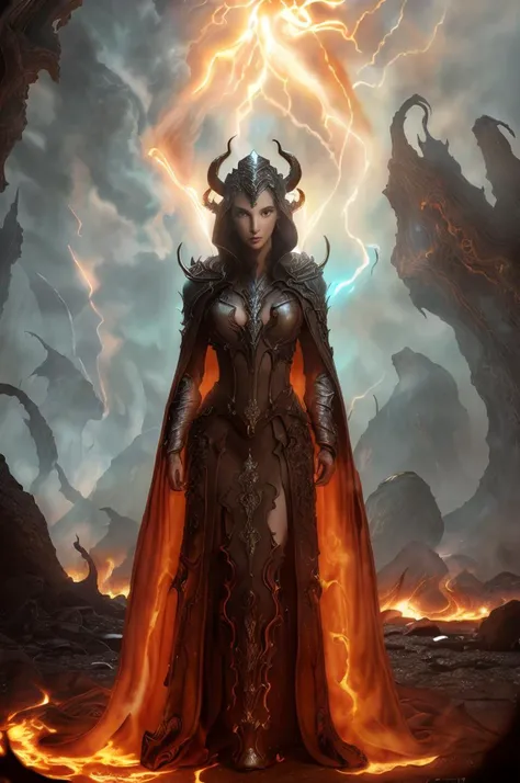 Dystopian style,
Masterwork Painting, Magnum Opus,
<lora:bebahan5:0.6> woman bebahan, slim, messy hair,
<lora:edgIfrit:0.5> wearing edgIfrit_dress, glowing fire and brimstone, demonic horns,
<lora:FantasyRobes-11:0.75> fanro, robe, hood, white, silver, cape, belt
<lora:RealmsOfFire:0.5> refi, lava lake, burning sky, cliff face,
highres, 8k, uhd, High Dynamic Range, tonemapping, crisp details, intricate details, fine details,
. Bleak, post-apocalyptic, somber, dramatic, highly detailed