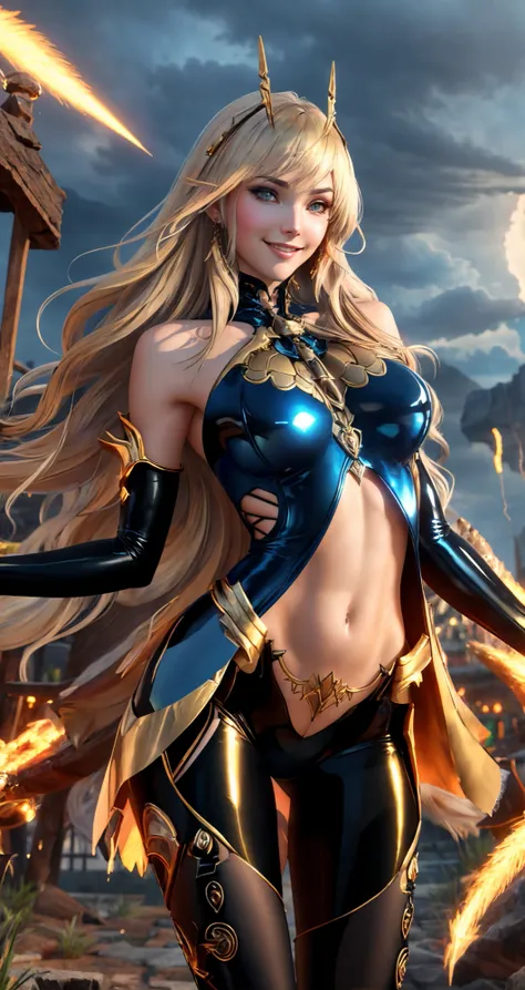 woman,  gold eyes, miner, two-tone hair,
EDGSHIVA,
WEARING EDGSHIVA,
([Jennifer Connelly|Candice Swanepoel|Nicole Kidman]:0.9),  smiling,  sexy, edgPantyhose, facing looking at viewer, facing viewer, 
middle shot, 
masterpiece, professional, high quality, beautiful, amazing, Behance, Tuxedo, very long hair, 
masterpiece, highres,  4k, detailed background, thundering, (cyberpunk:0.8),   <lora:edgShiva2:0.8>