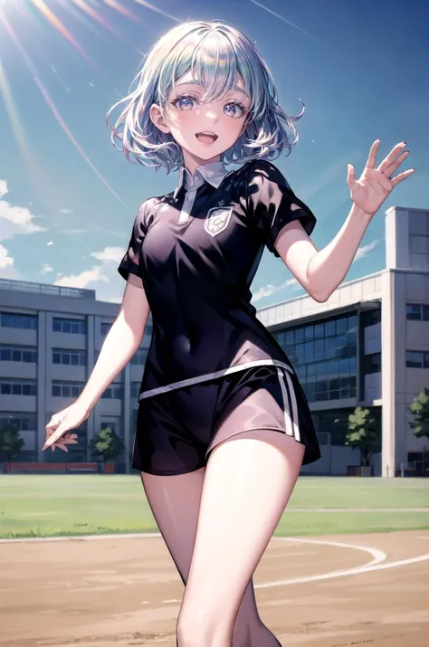 (masterpiece, best quality, detailed), 1girl, solo, looking at viewer, diamond, multicolored hair, multicolored eyes,
<lora:Soccer Uniform By Stable Yogi:0.5>, soccer uniform, <lora:school_yard_v0.1:1>, school yard, field, waving, hand up, arm up, walking, smile, open mouth