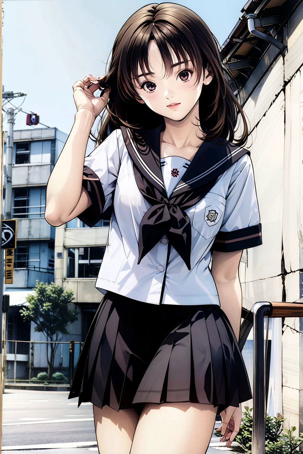 <lora:Katsura_Masakazu_v3:0.8>,Yoshizuki iori,<lora:jk_uniform:0.8>,JK_style,short-sleeved JK_shirt,short-sleeved JK_sailor,JK_suit,JK_tie,<lora:school_yard_v0.1:0.8>,school yard,, (masterpiece, best quality, high quality, highres, ultra-detailed),