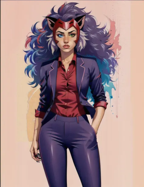 <lora:last:0.70> masterpiece, best quality, 1girl, solo, catra in a suit, messy hair, heterochromia, full body