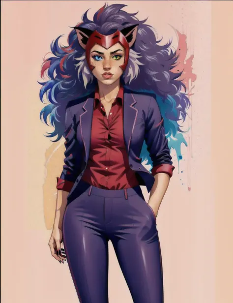 <lora:last:0.70> masterpiece, best quality, 1girl, solo, catra in a suit, messy hair, heterochromia, full body