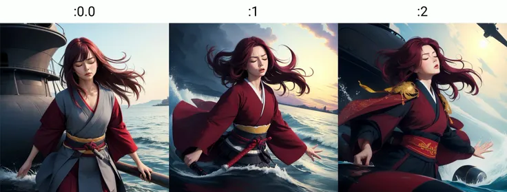 <lyco:aipub-v2:0.0>, (((masterpiece, best quality, high quality, aipub))), action shot of a gorgeous woman with medium straight maroon hair and big wide silver eyes, scared, closed eyes, closed mouth,, samurai outfit, , in a submarine