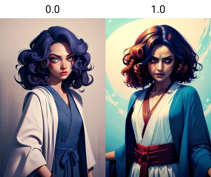 style of aipub, <lyco:a1pubstyle:0.0>, (((masterpiece, best quality, high quality, aipub))), bust of a gorgeous woman with medium curly indigo hair and small wide saffron eyes, disgusted, open eyes, closed mouth,, robe outfit, , in a zombie movie