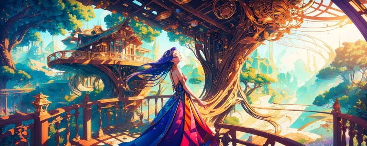 style of aipub, a beautiful woman leaning on a handrail, treehouse, lightrays, caustics <lyco:aipub-v3-000010:1.0>, (((masterpiece,best quality, high quality)))