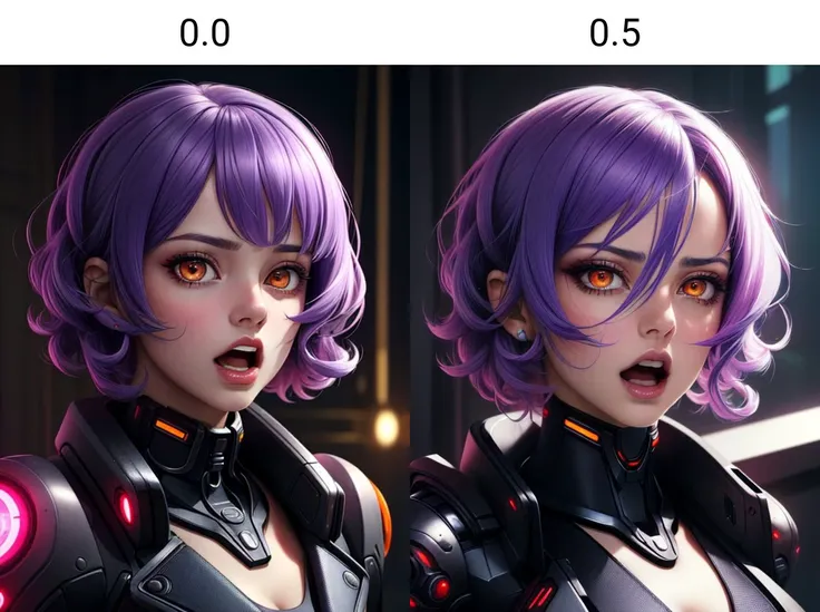 style of aipub, <lyco:a1pubstyle:0.0>, (((masterpiece, best quality, high quality, aipub))), portrait of a gorgeous woman with short curly lavender hair and big narrow orange eyes, scared, open eyes, open mouth,, cyberpunk outfit outfit, , in courtroom