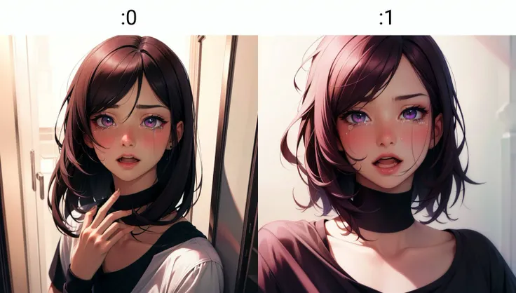 (((masterpiece, best quality, high quality, aipub))), portrait of a gorgeous man with medium straight puce hair AND small narrow crimson eyes, crying, open eyes, open mouth,, tshirt outfit, , in highlands, <lyco:aipub:0>