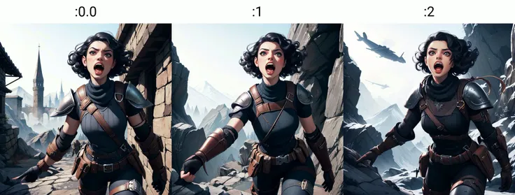 <lyco:aipub-v2:0.0>, (((masterpiece, best quality, high quality, aipub))), wide shot of a gorgeous woman with short curly black hair and big narrow silver eyes, screaming, open eyes, open mouth,, tactical gear outfit, , in skyrim