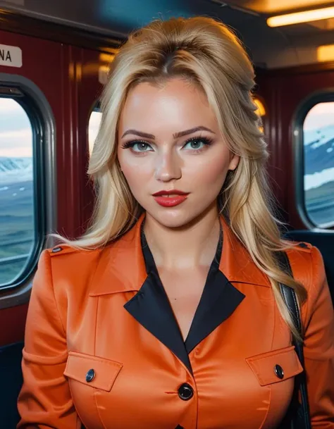 <lora:Tatjana:1> 1900 photo of 23 year old Tatjana, with blonde hair, in iceland , properly dressed, as a ticket girl on the train, soft lighting, 4k, dslr