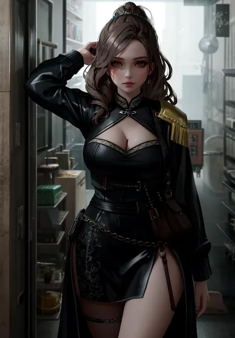 [hyper realistic:(unreal engine):realistic:,0.5,0.99:bezier], petite 1girl, oiled skin, temple, upper body, looking at viewer, chinese dress, sexy, (volumetric lighting), atmospheric perspective, dust particles, light shaft
