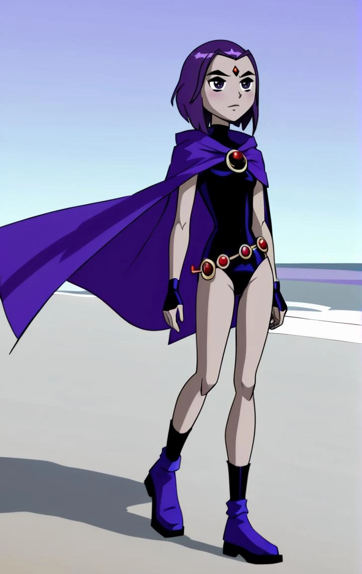 ((masterpiece)), (best quality:1.7), raven(afrocentric), , purple hair, purple eyes, beach party