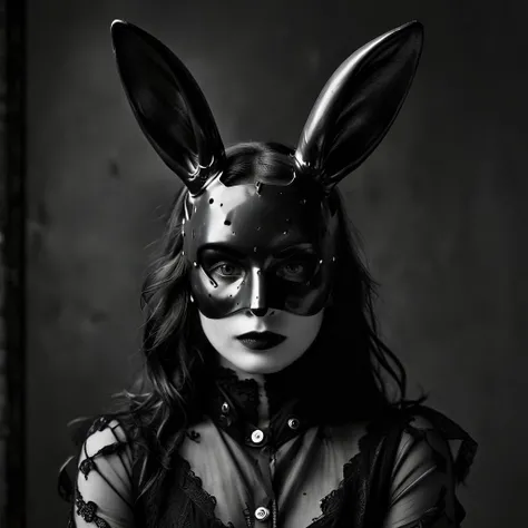 (fullbody:1.2)Best picture quality ,(masterpiece:1.4),(realistic:1.3), finely detailed, quality, Rembrandt lighting,a woman is wearing a black rabbit mask mask, in the style of ellen von unwerth, imaginative shapes, joel robison, monochromatic color scheme, kidcore, picassoesque, eye-catching,image take by Cath Simard, ultra-detailed, high quality, high contrast,,Hasselblad H6D-100c 85mm f/1.8, realistic eyes, detailed eyes,, (depth of field: 1. 6), f1. 5, 85mm,,Sexy Vibes,Masterpiece,Award Winning Photography, <lora:add-detail-xl:1>, <lora:mjv6:0.8>