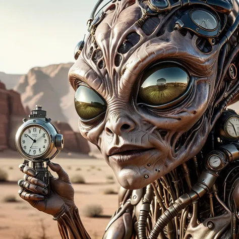 <lora:mjv6:0.8>cinematic film still alien with cyborg body and big bug eyes highly detailed pointing to the atomic clock with a smile,award winning photography, ultra realistic resolution, hyper realistic details, VRay, octane render, 8k uhd, images taken with a Nikon D850 100mm camera with wide angle lens, image in the style of Dorothea Lange photography,, vintage, kodachrome, lomography, stained, highly detailed <lora:add-detail-xl:1.1>, highly detailed background, 16k UHD, hasselblad 100C, 50.0mm, f/2.8, 1/250s, ISO 500 <lora:DonMW15pXL:0.8> DonMW15pXL, the head of a DonMW15pXL, the head of a, --c 11 --s 66