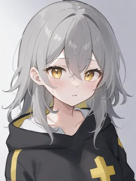 <lora:xl_xing girl-000008:0.8>,xing girl,Gray hair,Yellow Eyes,sweat shirt,