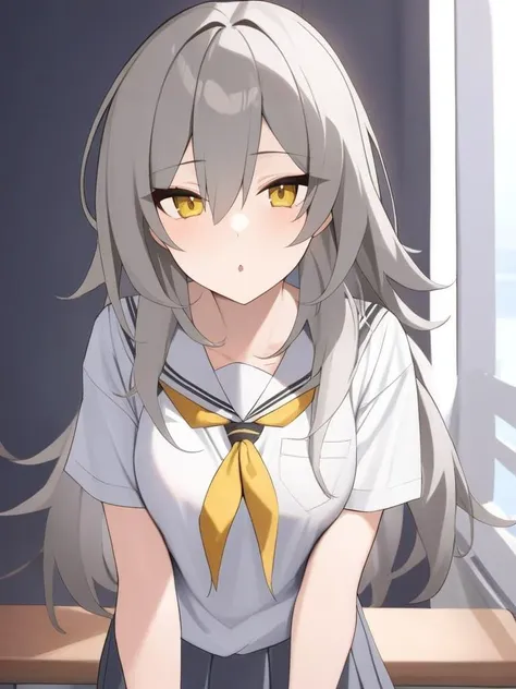 <lora:xl_Stelle(kohaku_delta)2:1>,stelle is a girl with long gray hair and yellow eyes,school uniform,, masterpiece,best quality,