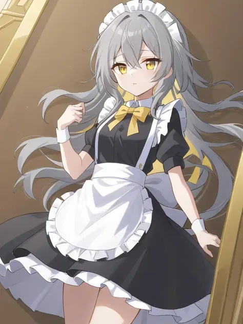 <lora:xl_xing girl-000008:0.8>,xing girl,Gray hair,Yellow Eyes,maid,