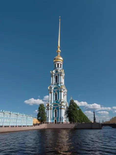 RAW photo of, water, spire, high quality, beautiful, , , <lora:piter-step00022500:1>, 8k uhd, dslr, soft lighting, high quality, film grain, Fujifilm XT3, extremely detailed, saint petersburg