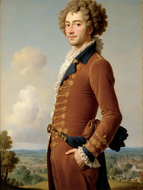 (GS-Masculine:1) (one male), (side view), (full body), (looking at viewer), (standing:1.25) Very detailed manly face, heroic, detailed realistic open eyes, narrow waist and hips (slight smile). Realistic, photoreal, high definition, high contrast, high saturation, highly detailed, high quality, masterpiece, volumetric light, vibrant colors, exquisite illustration. In the style of (Jean-Antoine Watteau)
