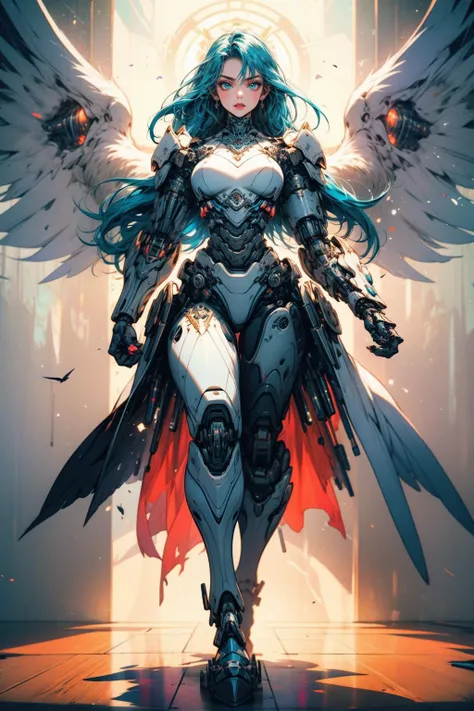(masterpiece:1.4), (intricate:1.2), (detailed:1.2), (vibrant colors:1.2), BREAK,
(full body:1.0), (dynamic pose:1.0), (god rays:1.0), BREAK,
(solo:1.2), (female cyborg:1.2), (mechangel:1.0), (wings:1.0), <lora:MechaAngelConcept:0.8>, BREAK,